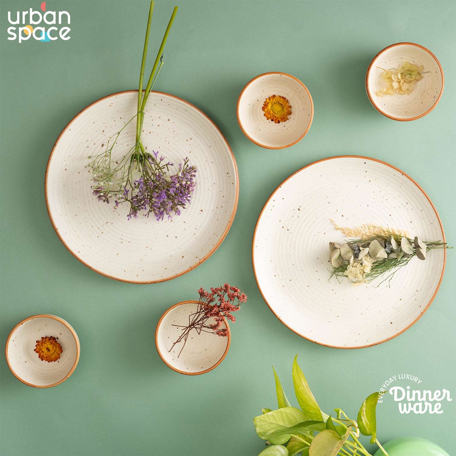 Handmade Ceramic Dinner Set for 2, set of 2 Dinner plates and 4 katoris, Set of 6, Natural Beige