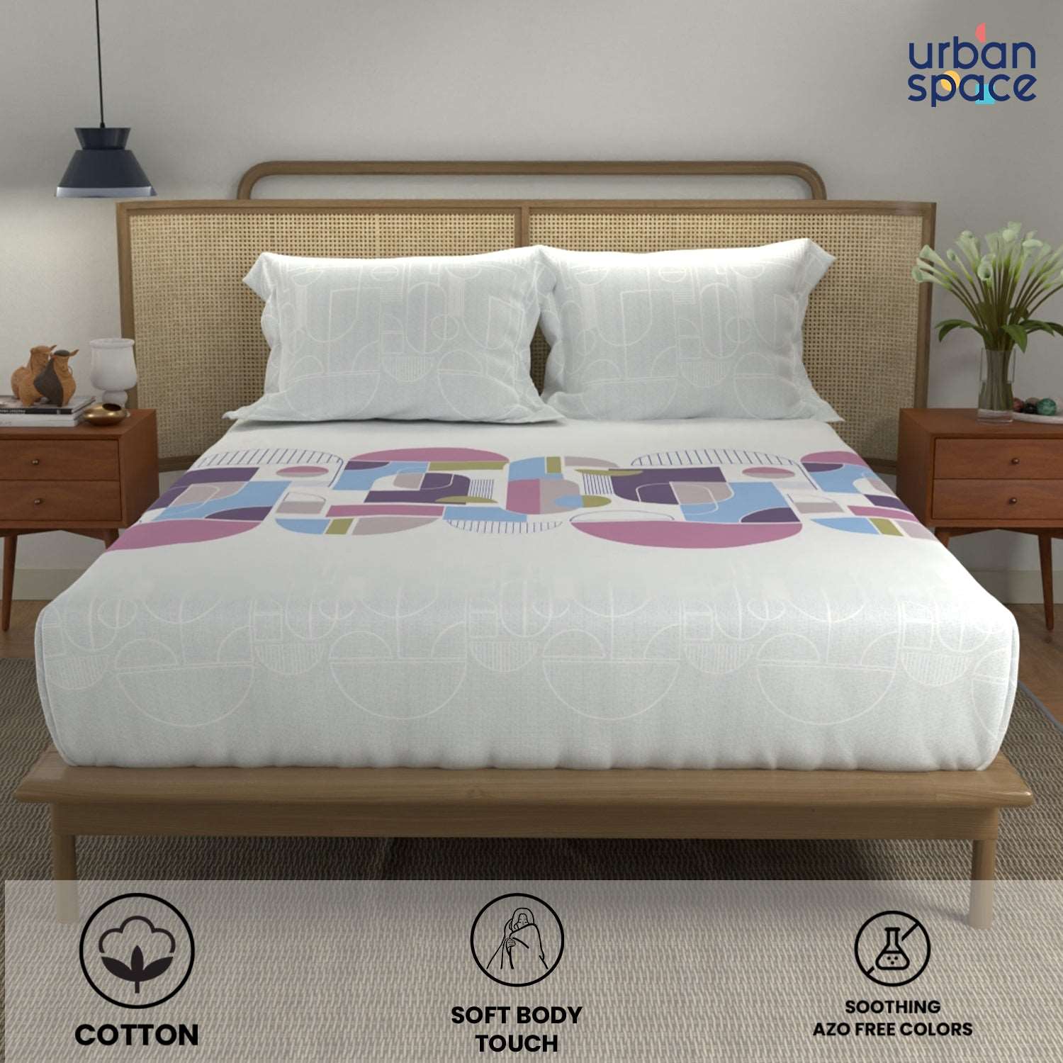 Divine 100% Cotton Bedsheet for Double Bed with 2 Pillow Covers - Binary Mauve