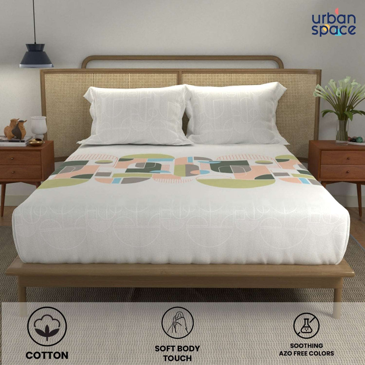 Divine 100% Cotton Bedsheet for Double Bed with 2 Pillow Covers - Binary Green