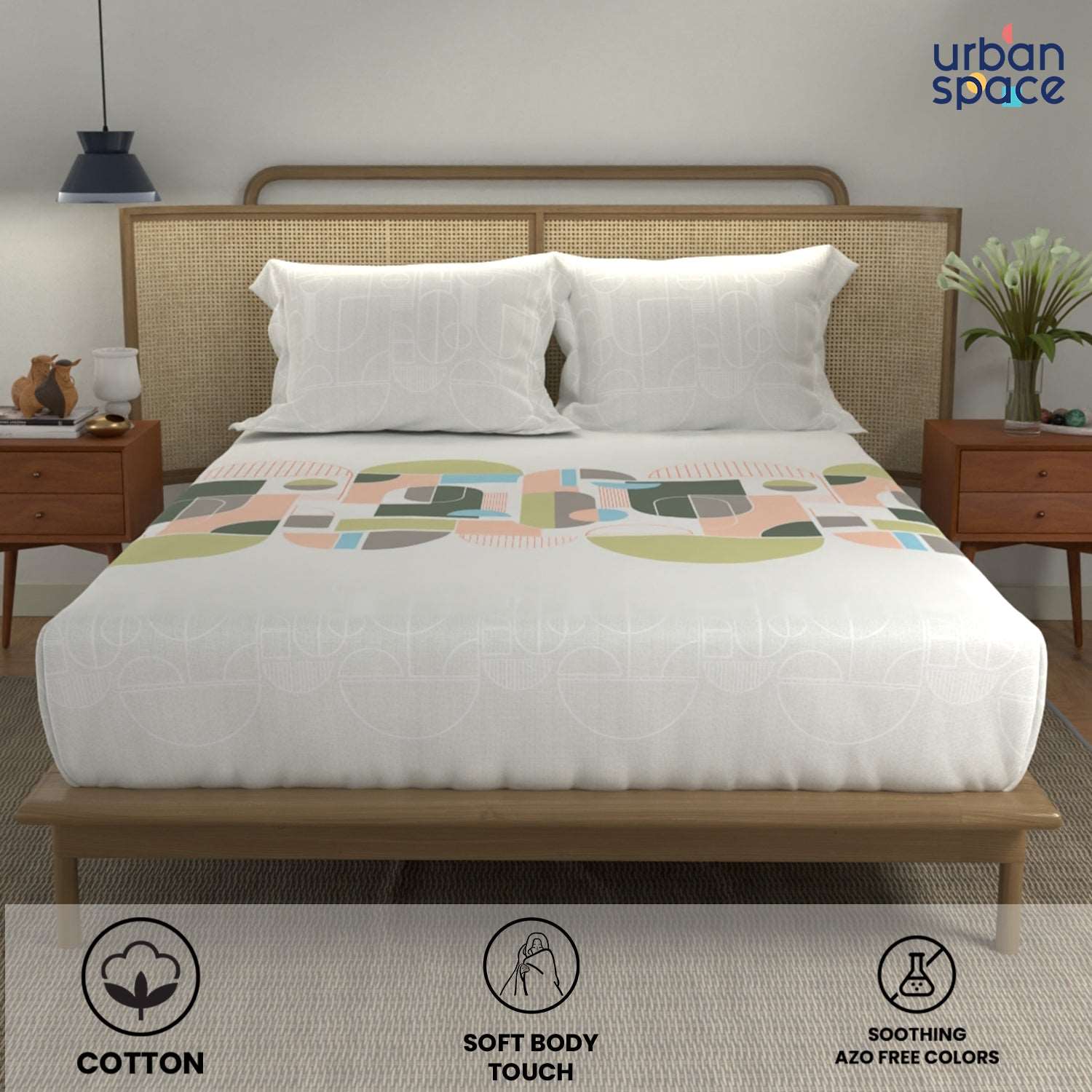 Divine 100% Cotton Bedsheet for Double Bed with 2 Pillow Covers - Binary Green