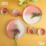 Handmade Ceramic Dinner Set for 2, set of 2 Dinner plates and 4 katoris, Set of 6, Pink Pearl