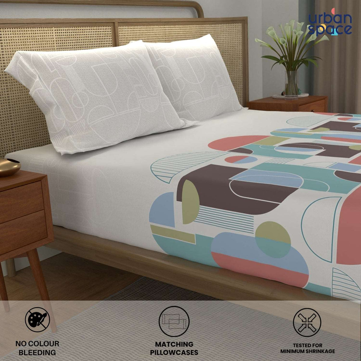 Divine 100% Cotton Bedsheet for Double Bed with 2 Pillow Covers - Binary Peach