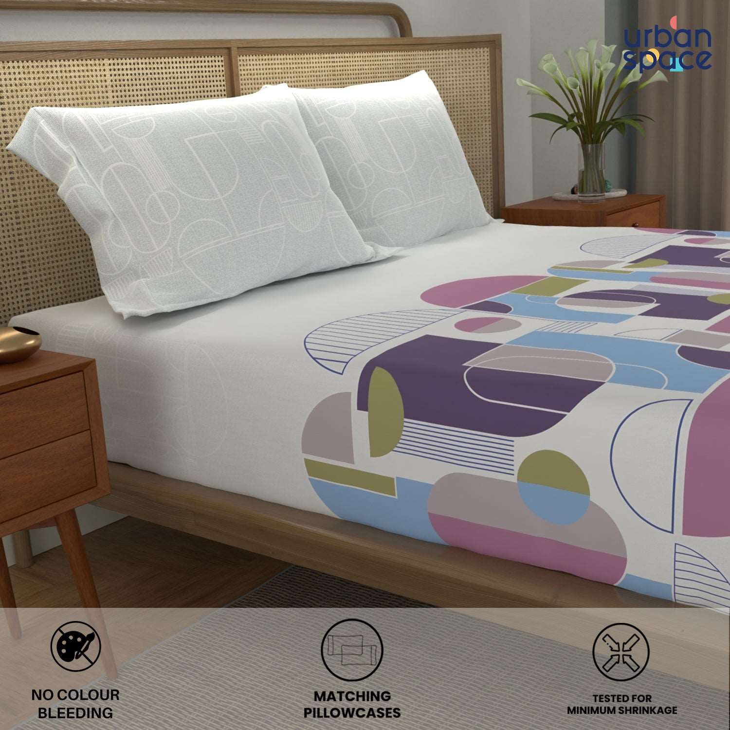 Divine 100% Cotton Bedsheet for Double Bed with 2 Pillow Covers - Binary Mauve