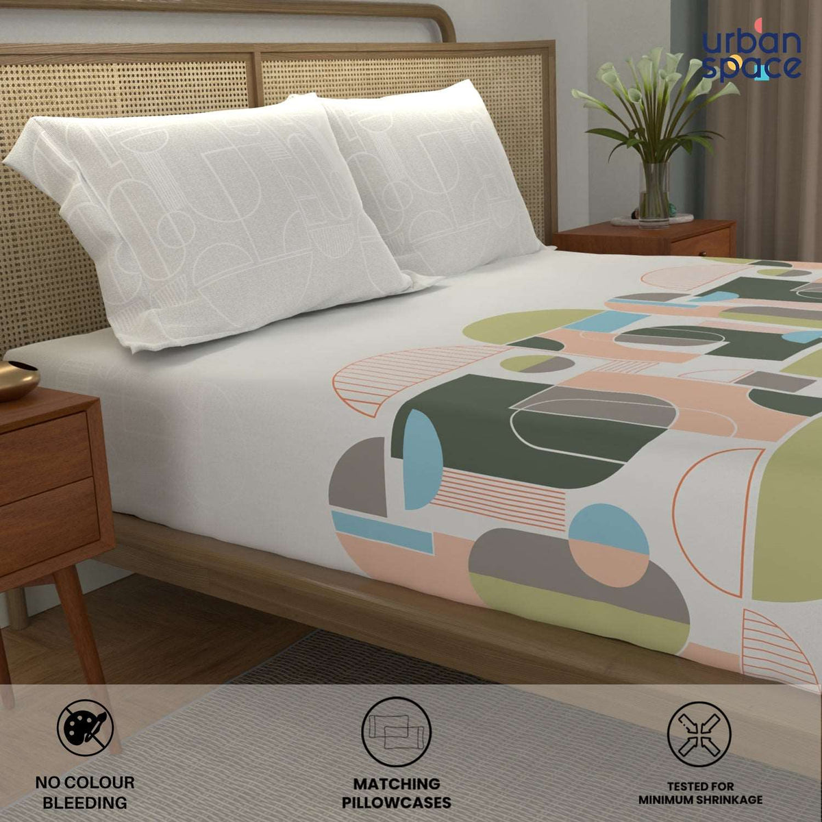 Divine 100% Cotton Bedsheet for Double Bed with 2 Pillow Covers - Binary Green