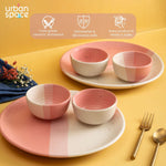 Handmade Ceramic Dinner Set for 2, set of 2 Dinner plates and 4 katoris, Set of 6, Pink Pearl