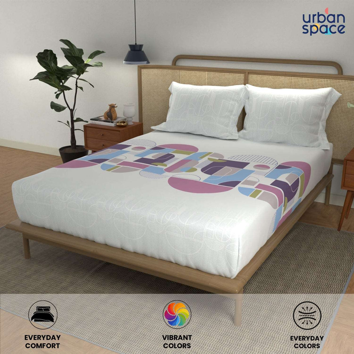 Divine 100% Cotton Bedsheet for Double Bed with 2 Pillow Covers - Binary Mauve