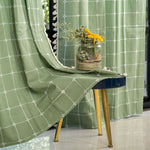 Premium 100% Cotton Embroidery Curtain for Window & Door - Pack of 1 Curtain, Sage Green Checks