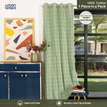 Premium 100% Cotton Embroidery Curtain for Window & Door - Pack of 1 Curtain, Sage Green Checks