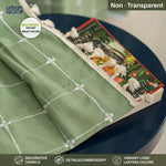 Premium 100% Cotton Embroidery Curtain for Window & Door - Pack of 1 Curtain, Sage Green Checks