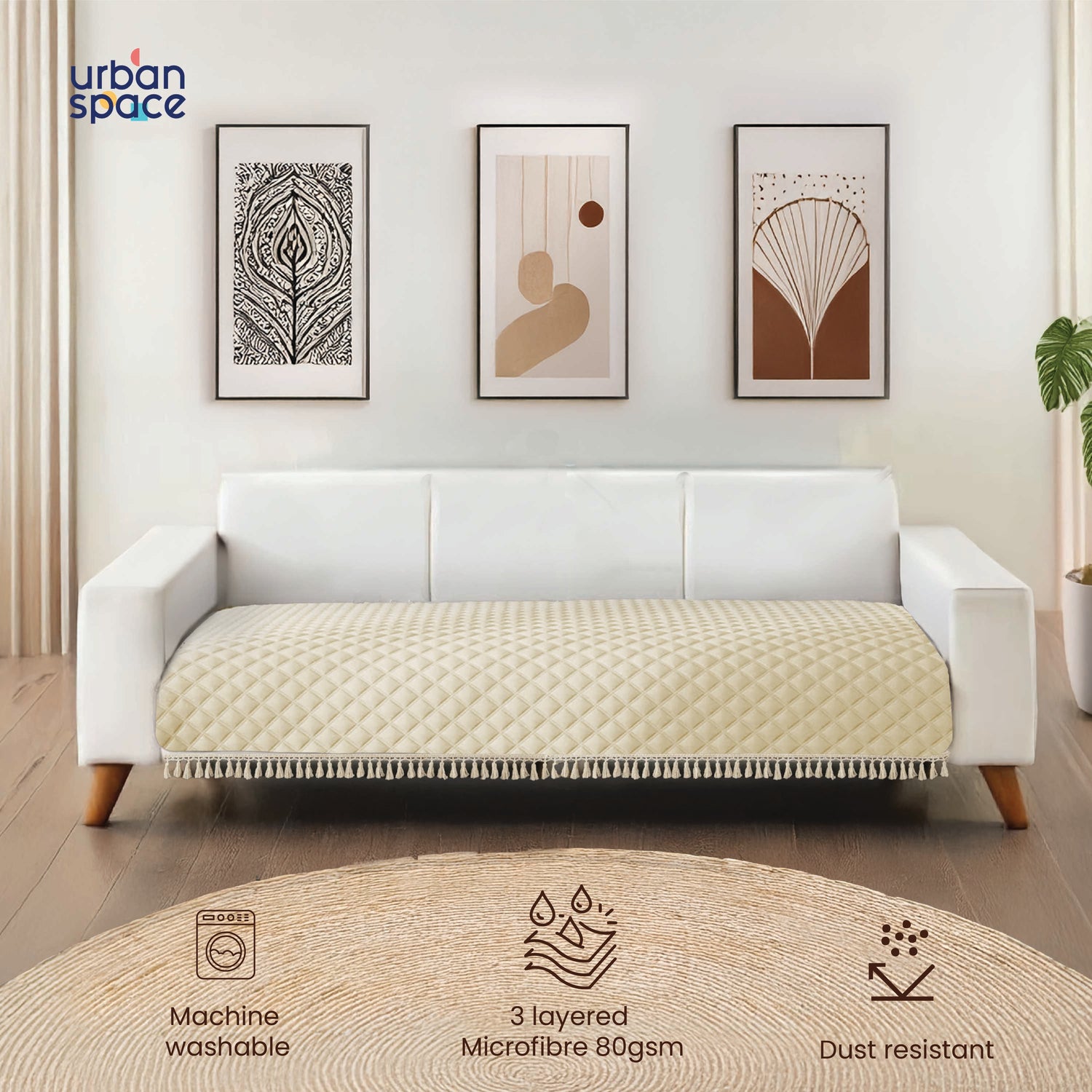 Anti Skid Quilted Sofa Mats, Beige