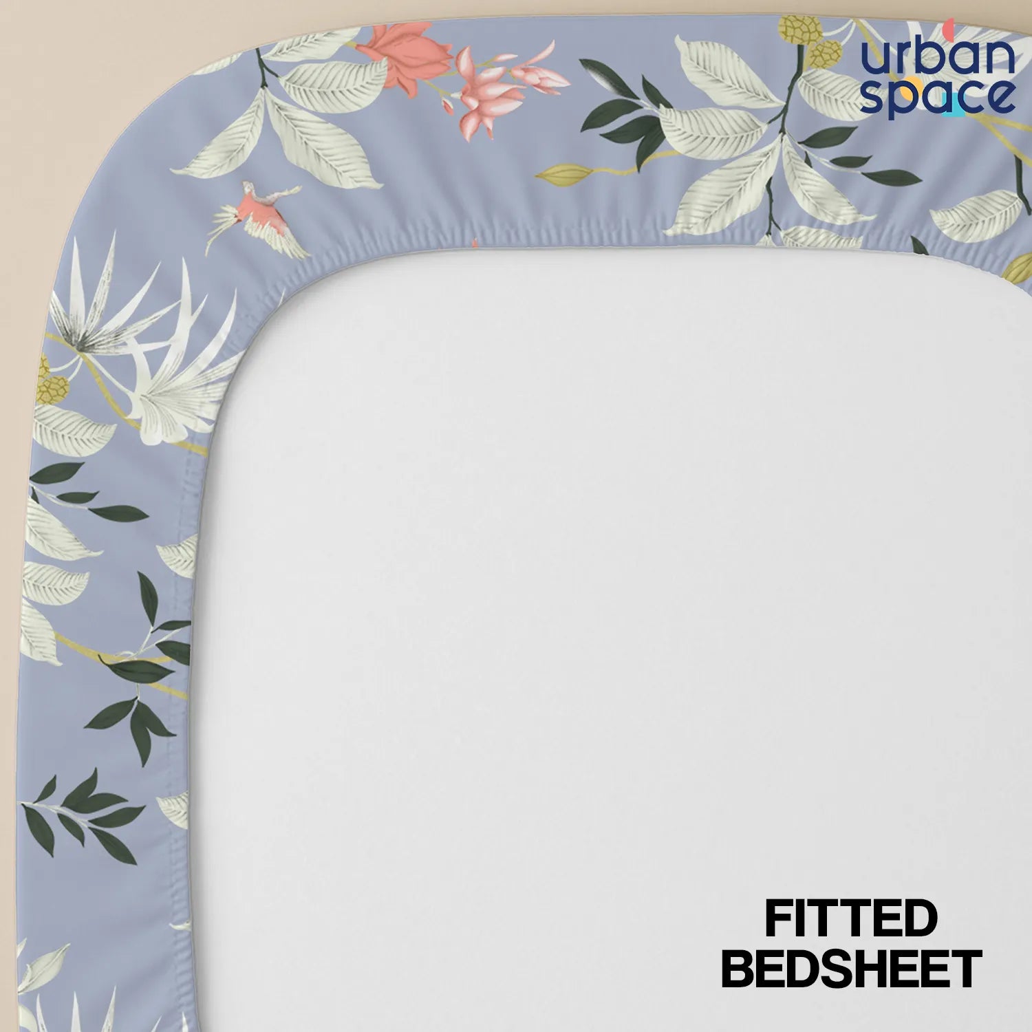 Fitted King Size Cotton Bedsheet - Bloom Ray Blue Grey