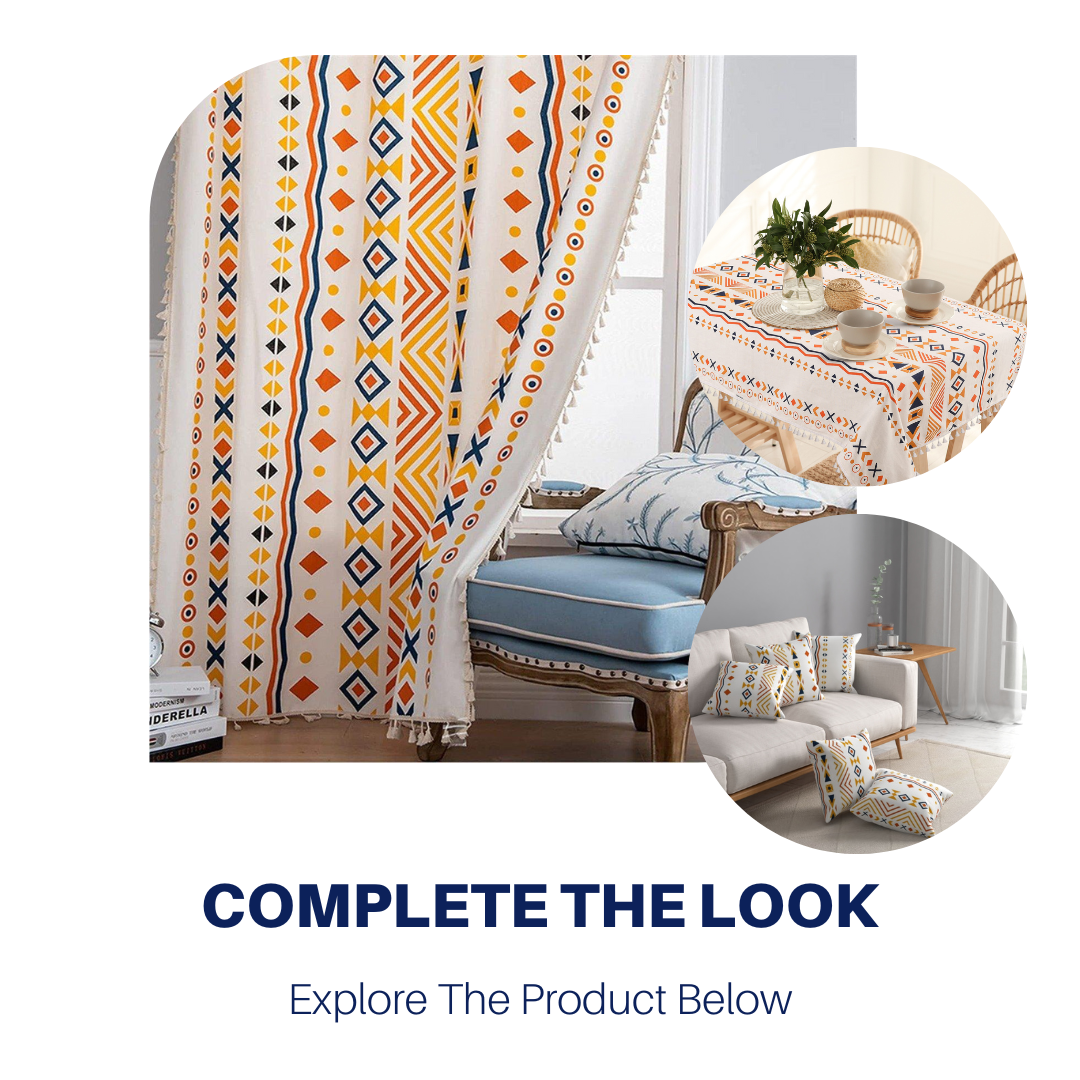 Premium 100% Cotton Curtain for Window & Curtains for Door - Pack of 1 Curtain, Multi orange Boho