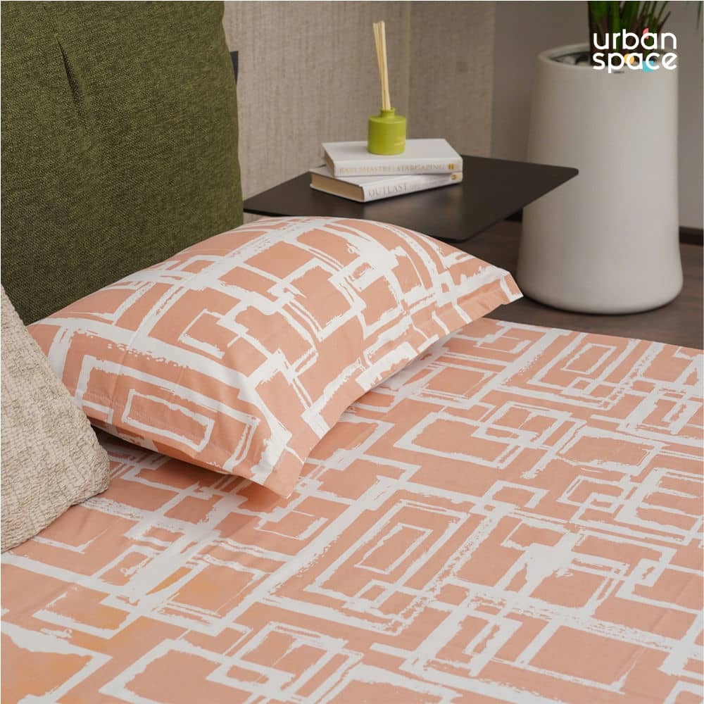 Fitted King Size Cotton Bedsheet - Checkers - Peach