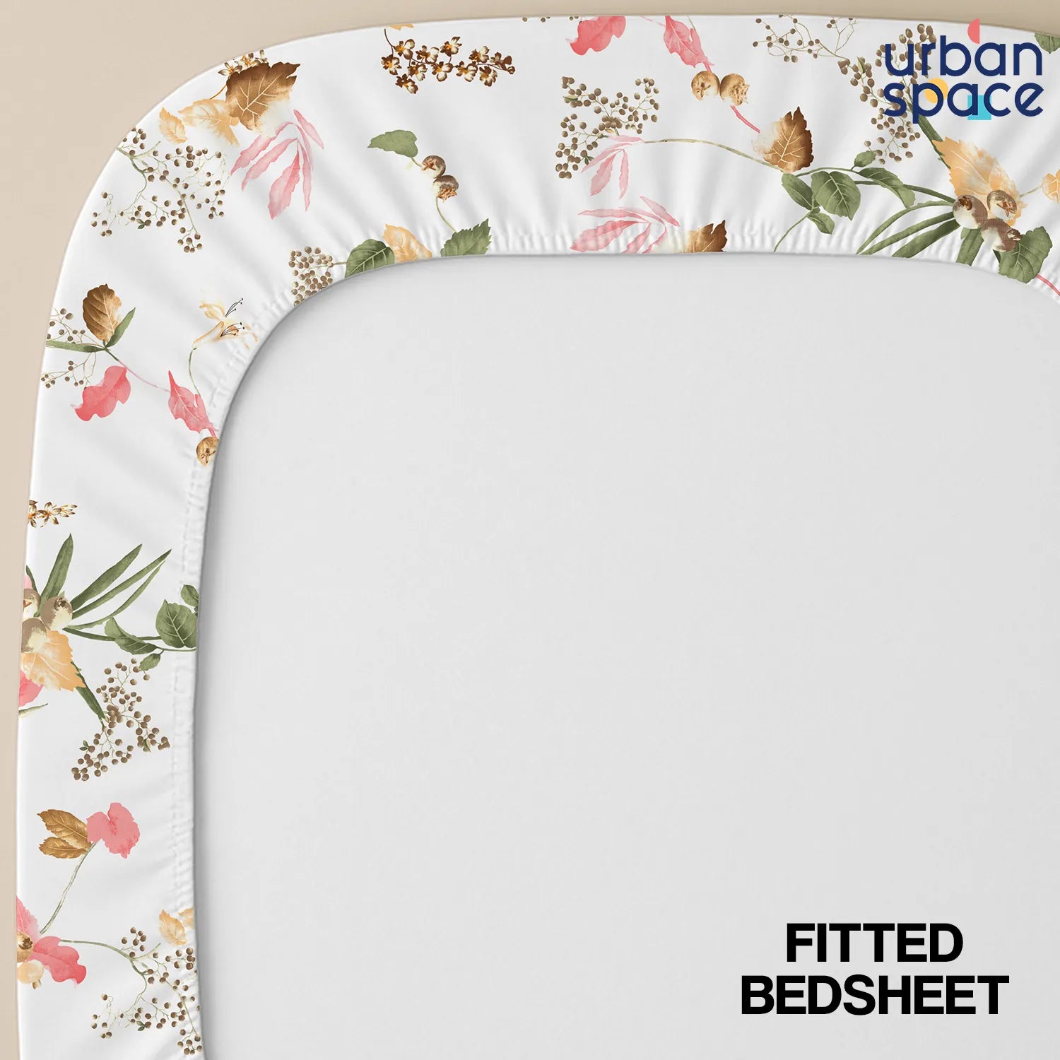 Fitted King Size Cotton Bedsheet - Cherry Blossom- Peach