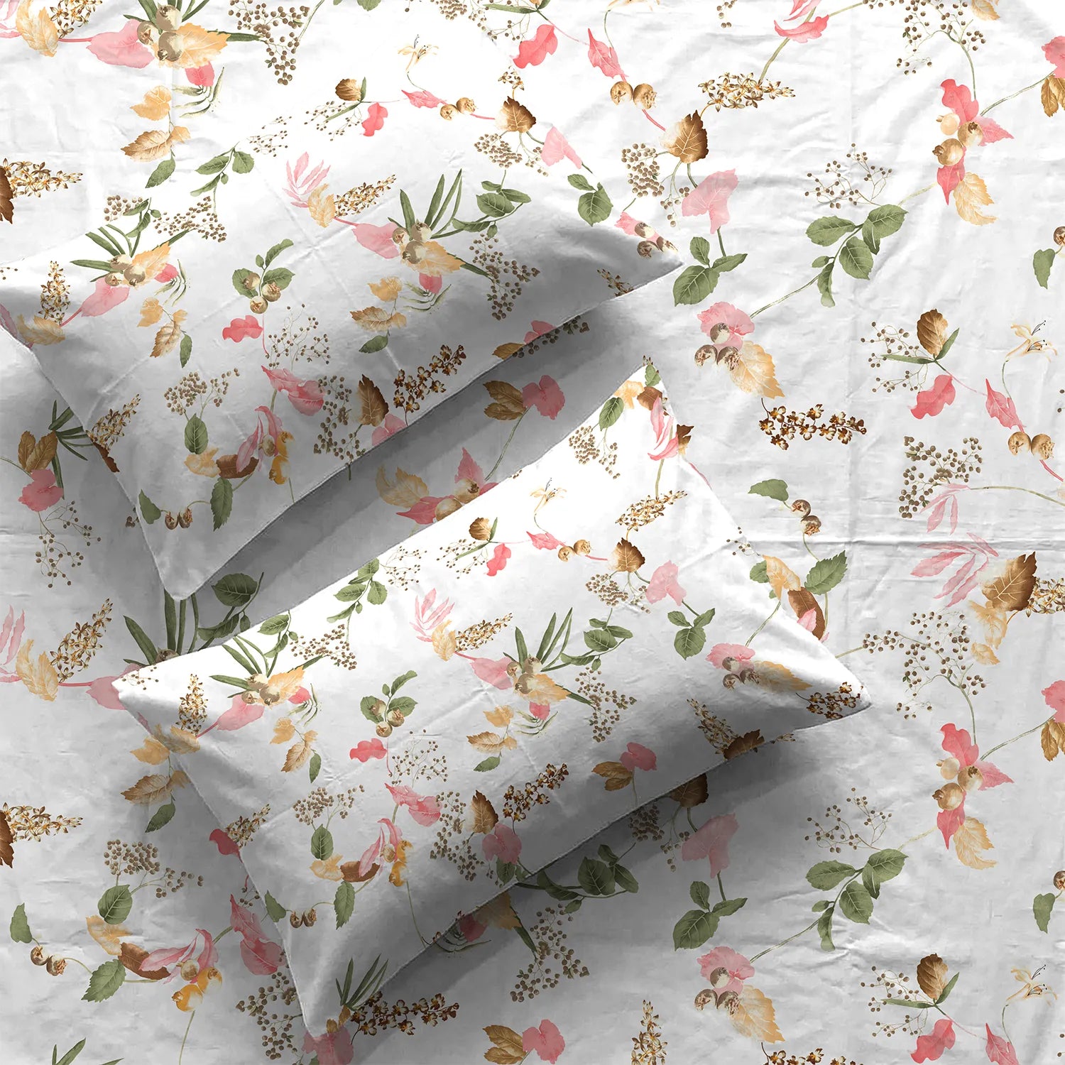 Regal Collection - Breathable 200 TC 100% Pure Cotton Bedsheet with Pillow Cover, Cherry Blossom- Peach