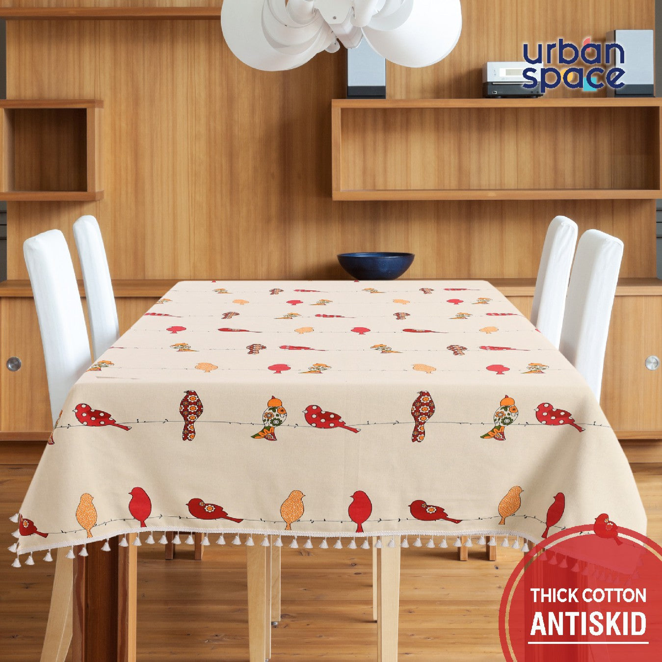 100% Cotton Table cloth/ table cover for 4 or 6 seater Dining / Centre Table - Humming Bird Red