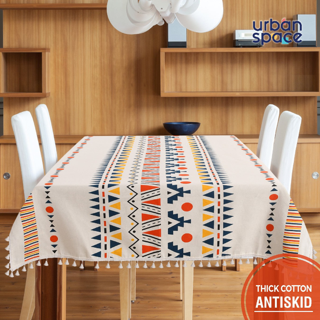 100% Cotton Table cloth/ table cover for 4 or 6 seater Dining / Centre Table - Ikat Orange