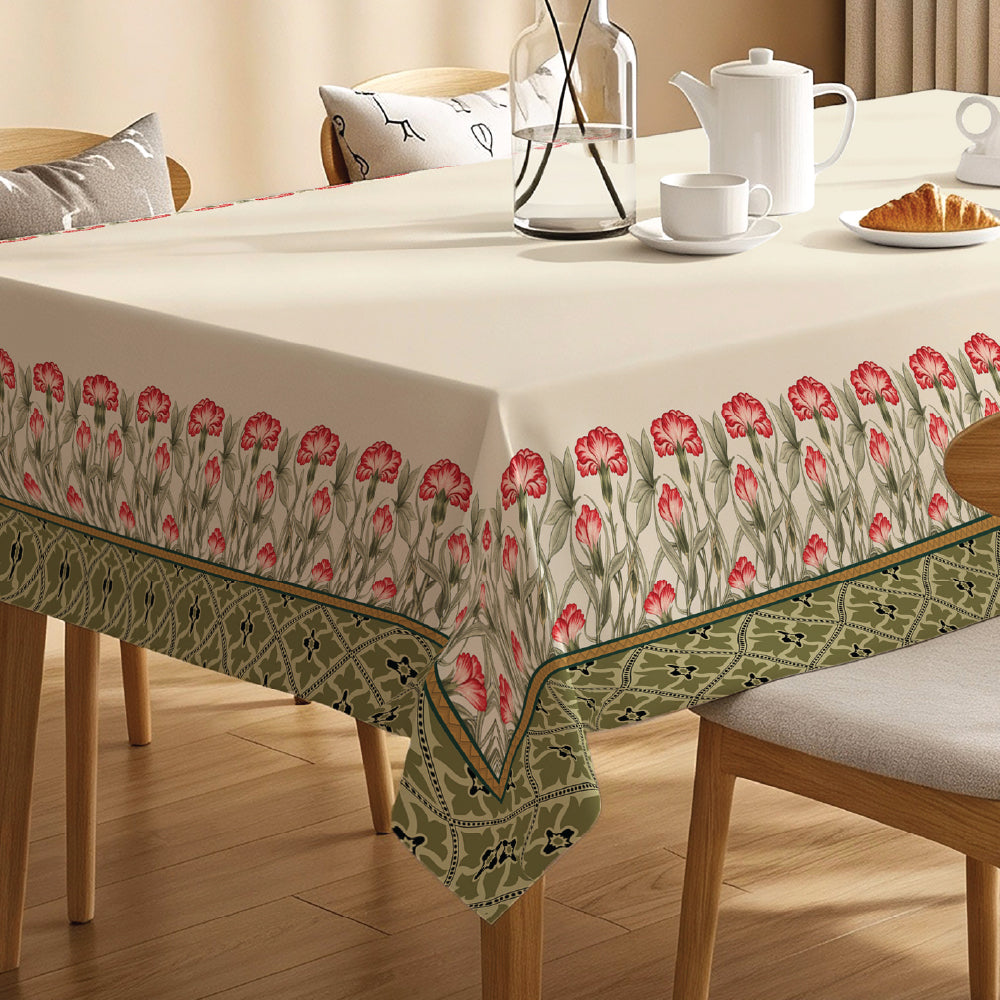 Sicilia Anti Skid & Water Resistant Linen Textured Premium Table Cover For Dining Table - Courtyard Green