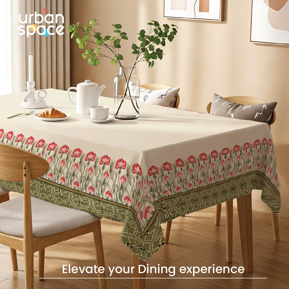 Sicilia Anti Skid & Water Resistant Linen Textured Premium Table Cover For Dining Table - Courtyard Green