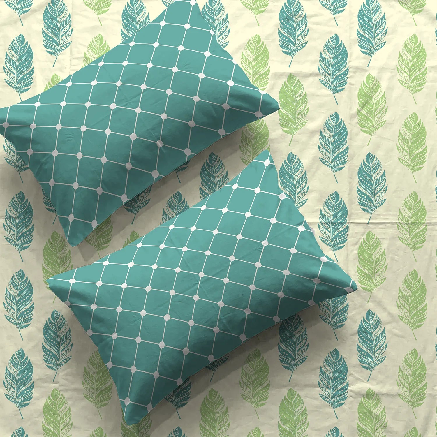 Divine Collection - Cotton Bedsheet With 2 Pillow Covers, Dew Teal