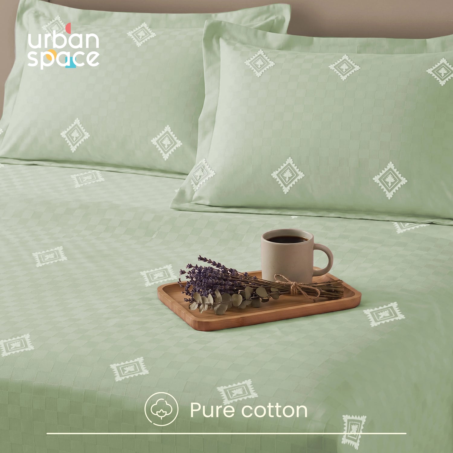 300 TC Super Soft King Bedsheet, Premium Embroidery Bedsheet - Diamond Tea Green