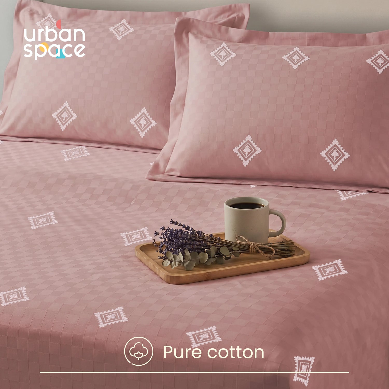 300 TC Super Soft King Bedsheet, Premium Embroidery Bedsheet - Diamond Dusty Pink