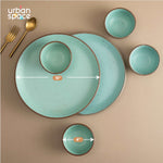 Handmade Ceramic Dinner Set for 2, set of 2 Dinner plates and 4 katoris, Set of 6, Ocean Green