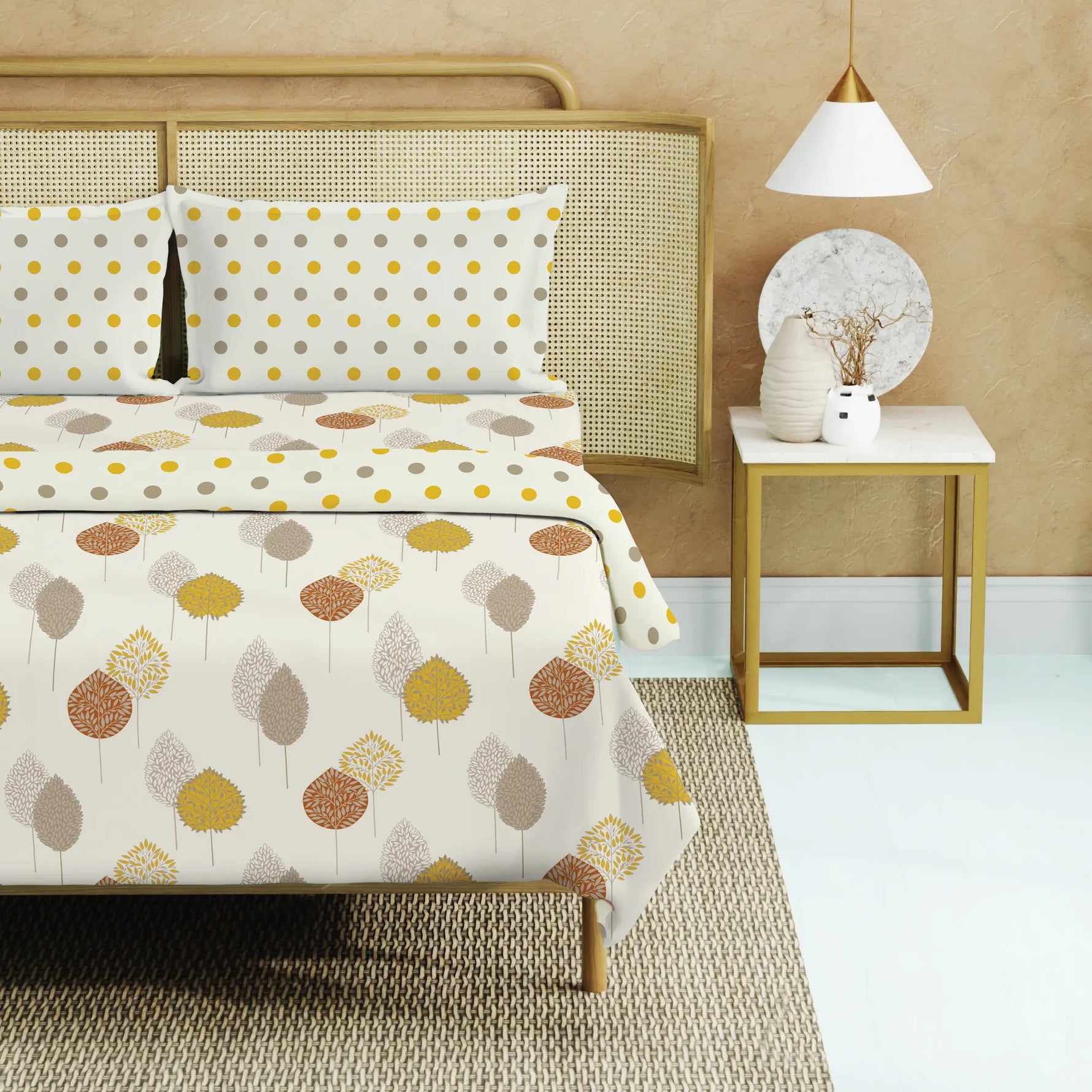 Cotton Bedsheet + AC Cotton Dohar Combo Pack - Drops Mustard