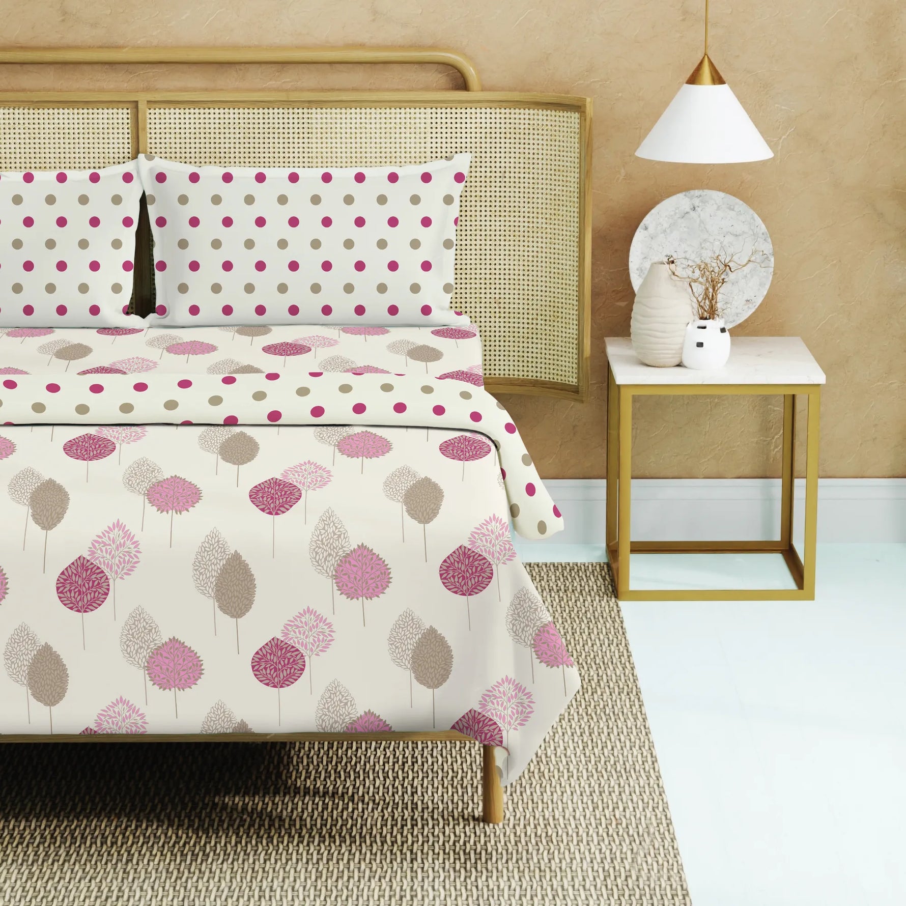 Cotton Bedsheet + AC Cotton Dohar Combo Pack - Drops Pink