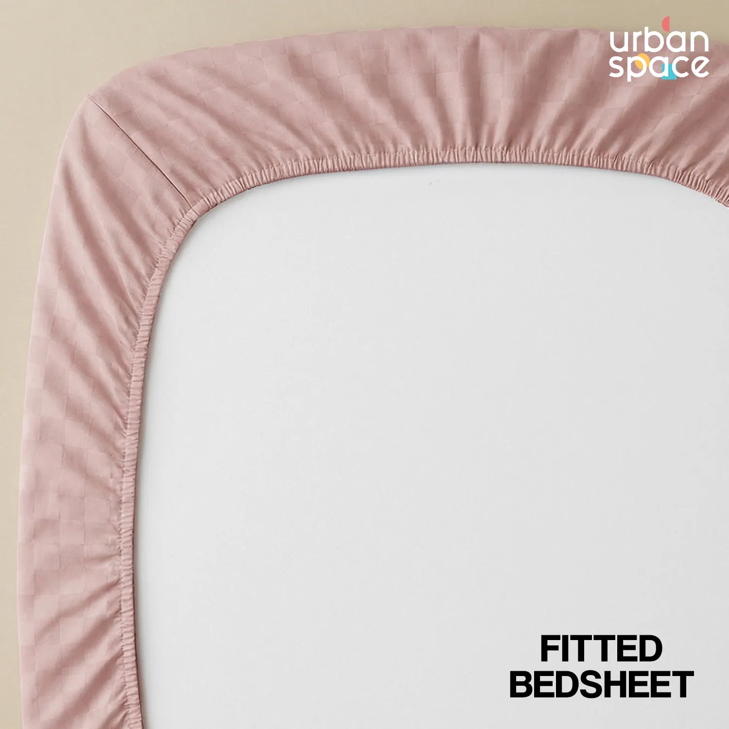 Fitted King Size 300 TC Super Soft Bedsheet, Self Woven Cubes Design - Dusty Pink Cubes