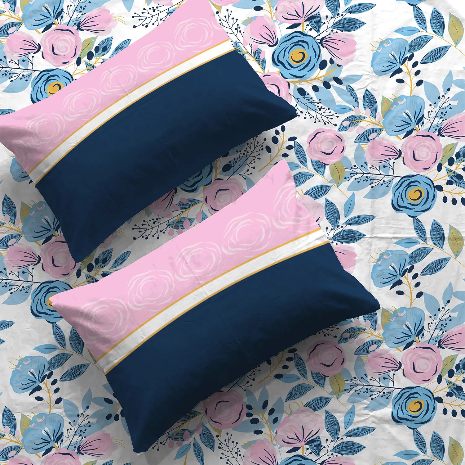 Divine Collection - Cotton Bedsheet With 2 Pillow Covers, Earth Blue
