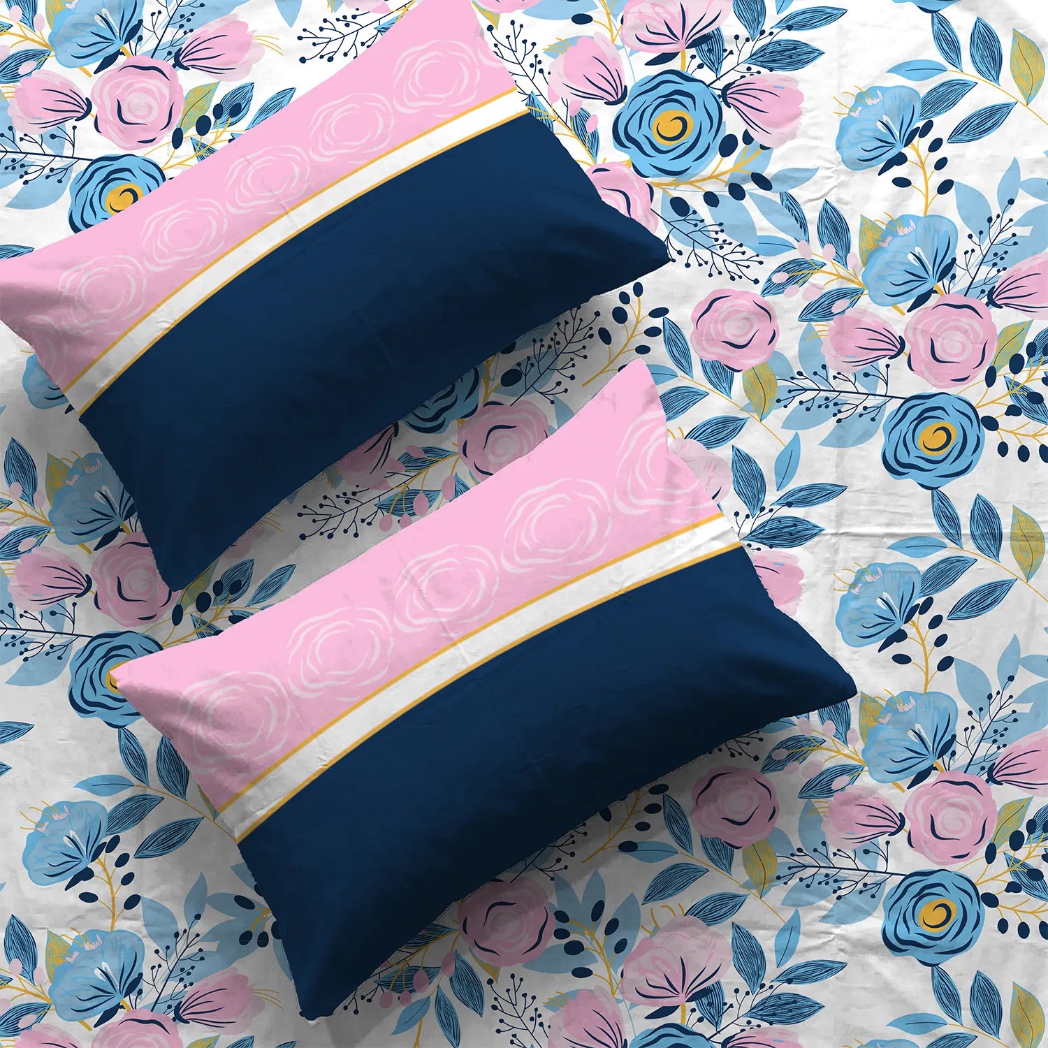 Divine Collection - Cotton Bedsheet With 2 Pillow Covers, Earth Blue