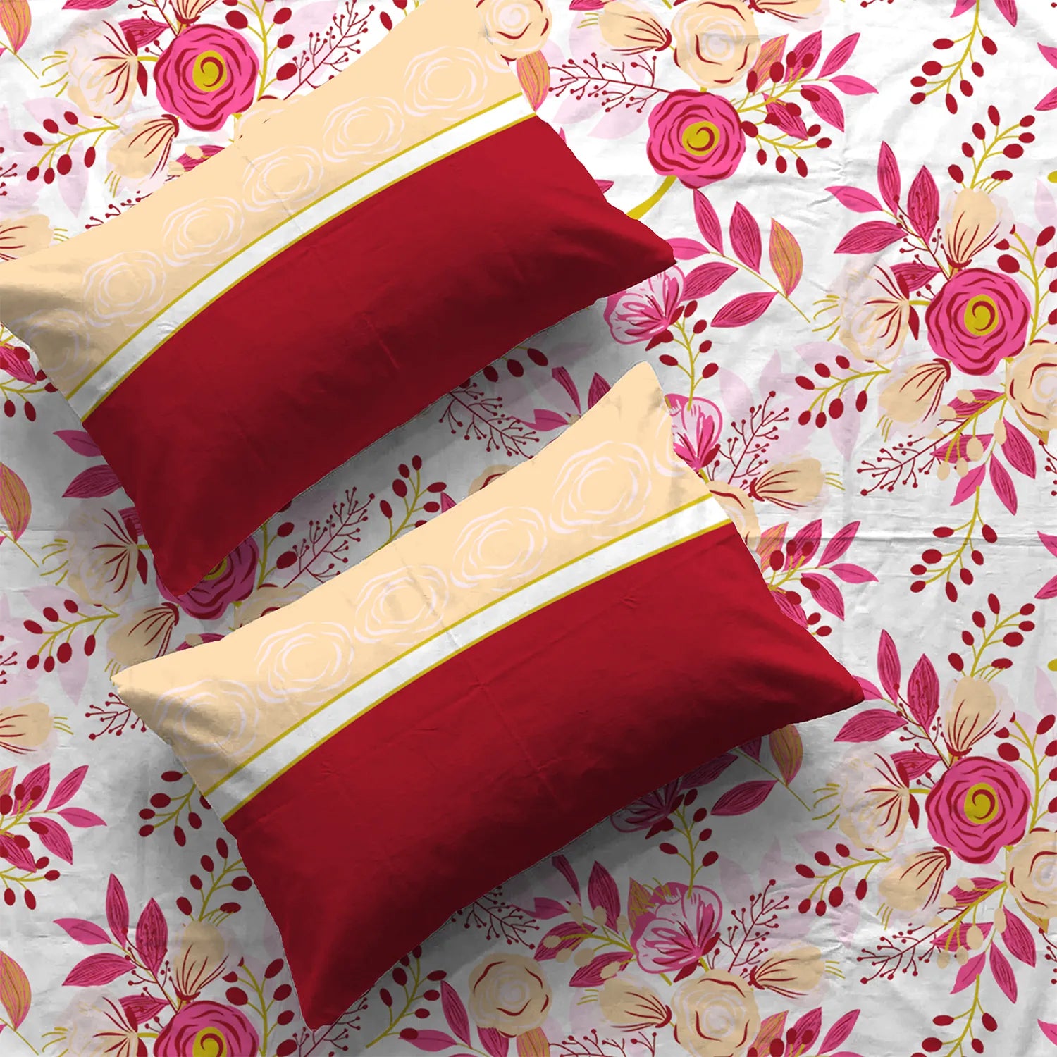 Divine Collection - Cotton Bedsheet With 2 Pillow Covers, Earth Pink