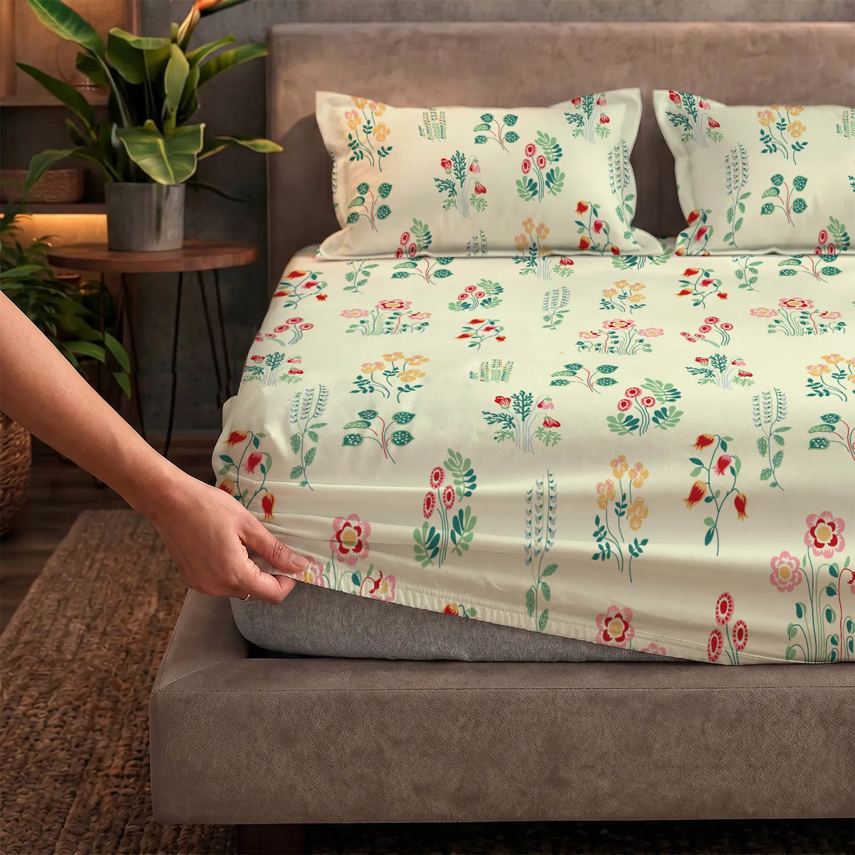 Fitted King Size Cotton Bedsheet - Eden Cream