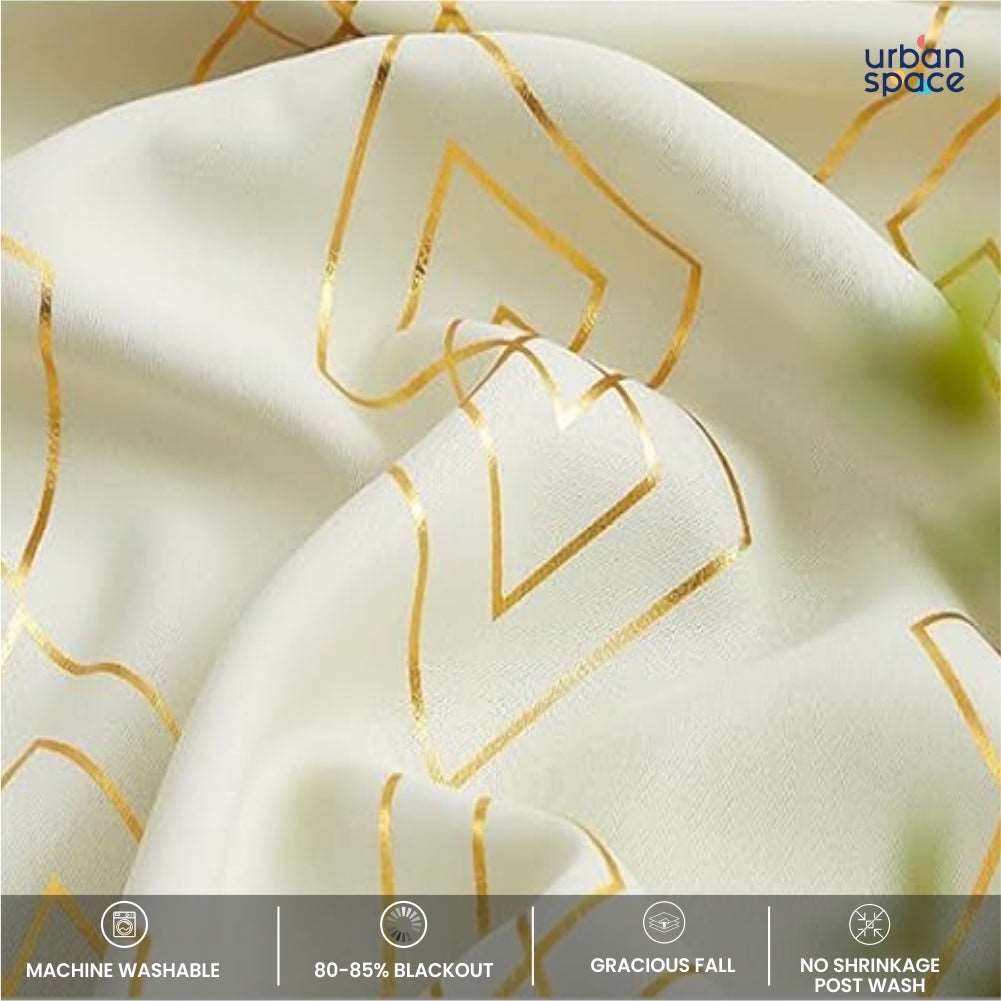 Gold Foil Printed 80-85% Blackout Curtains - Pack of 1 - Diamond - Beige