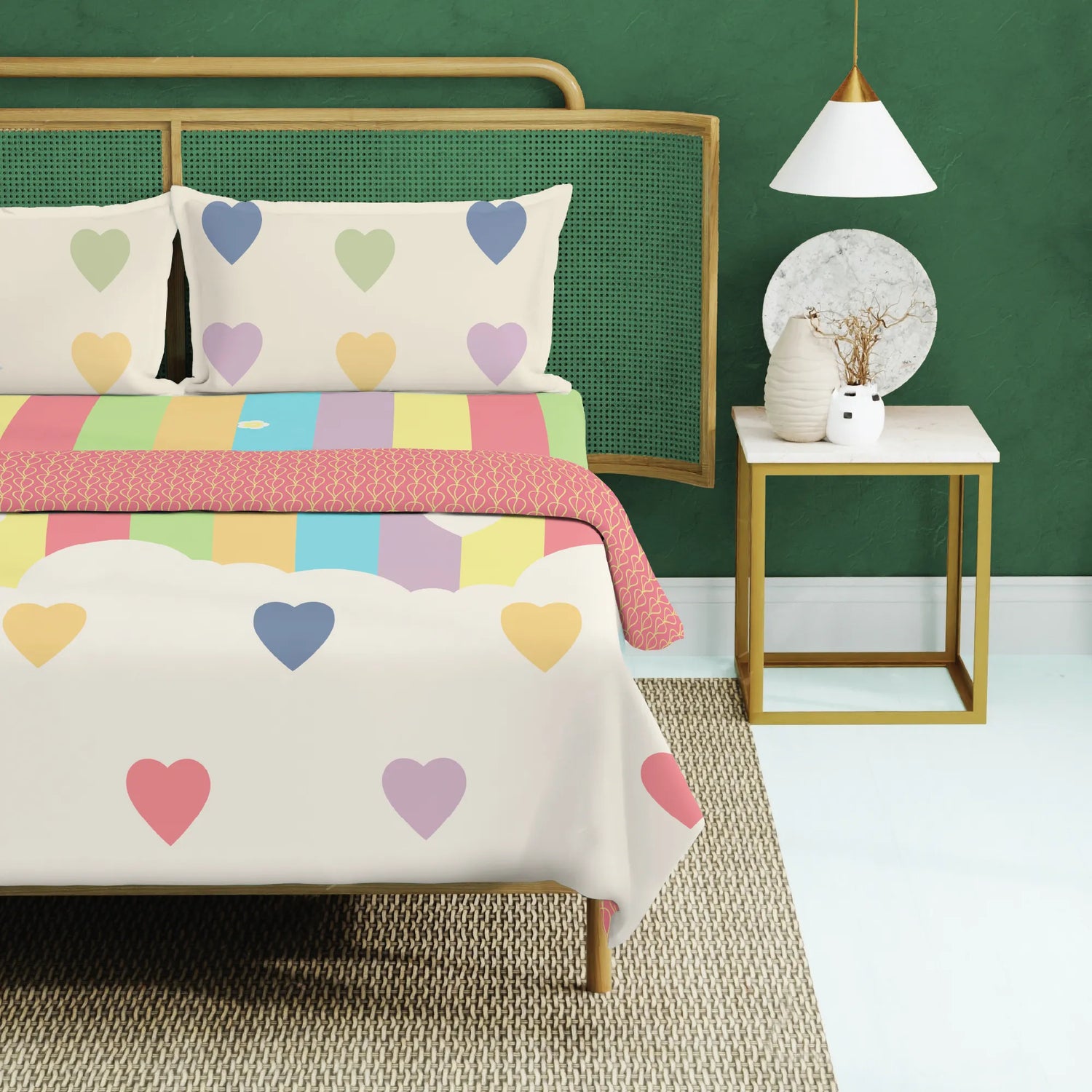 Cotton Bedsheet + AC Cotton Dohar Combo Pack - Rainbow Hearts