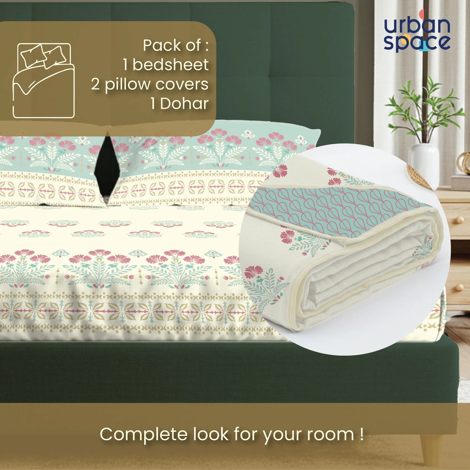 Cotton Bedsheet + Cotton AC Dohar Combo Pack - Malhaar Dusty Blue