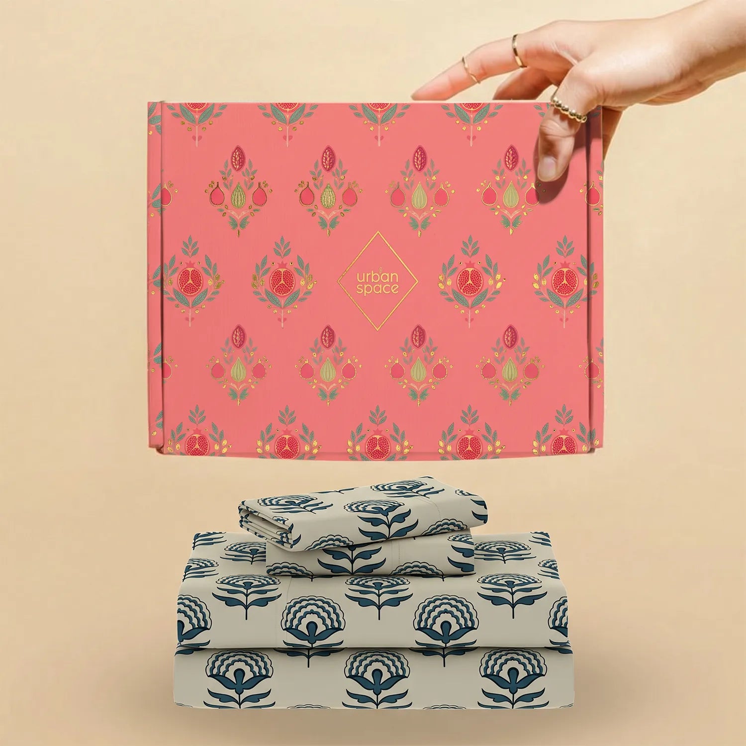 200 TC 100% Cotton Bedsheet Set in Gift Box - Floralbell Blue