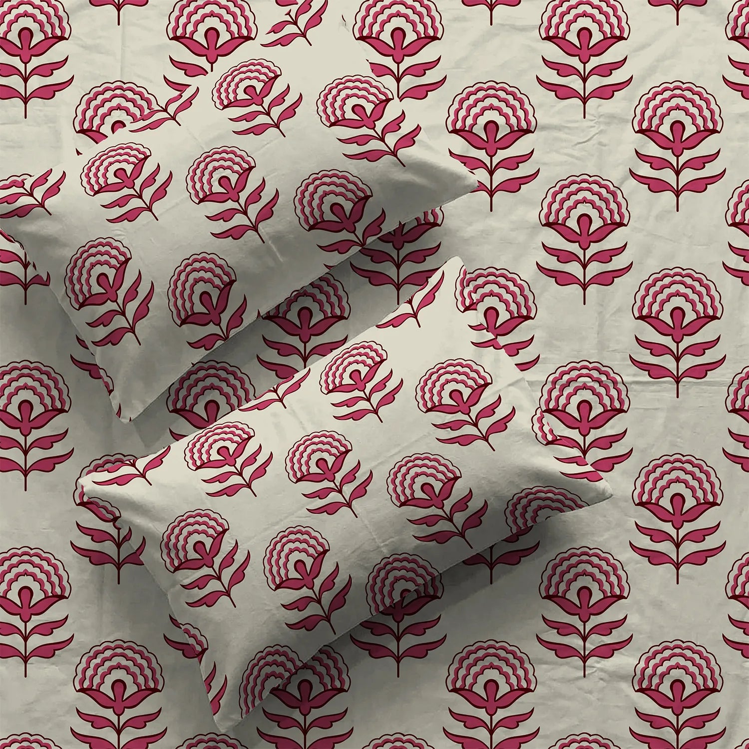 Serene 200 TC 100% Cotton Bedsheet with Pillow Covers - Florabell Cherry Red