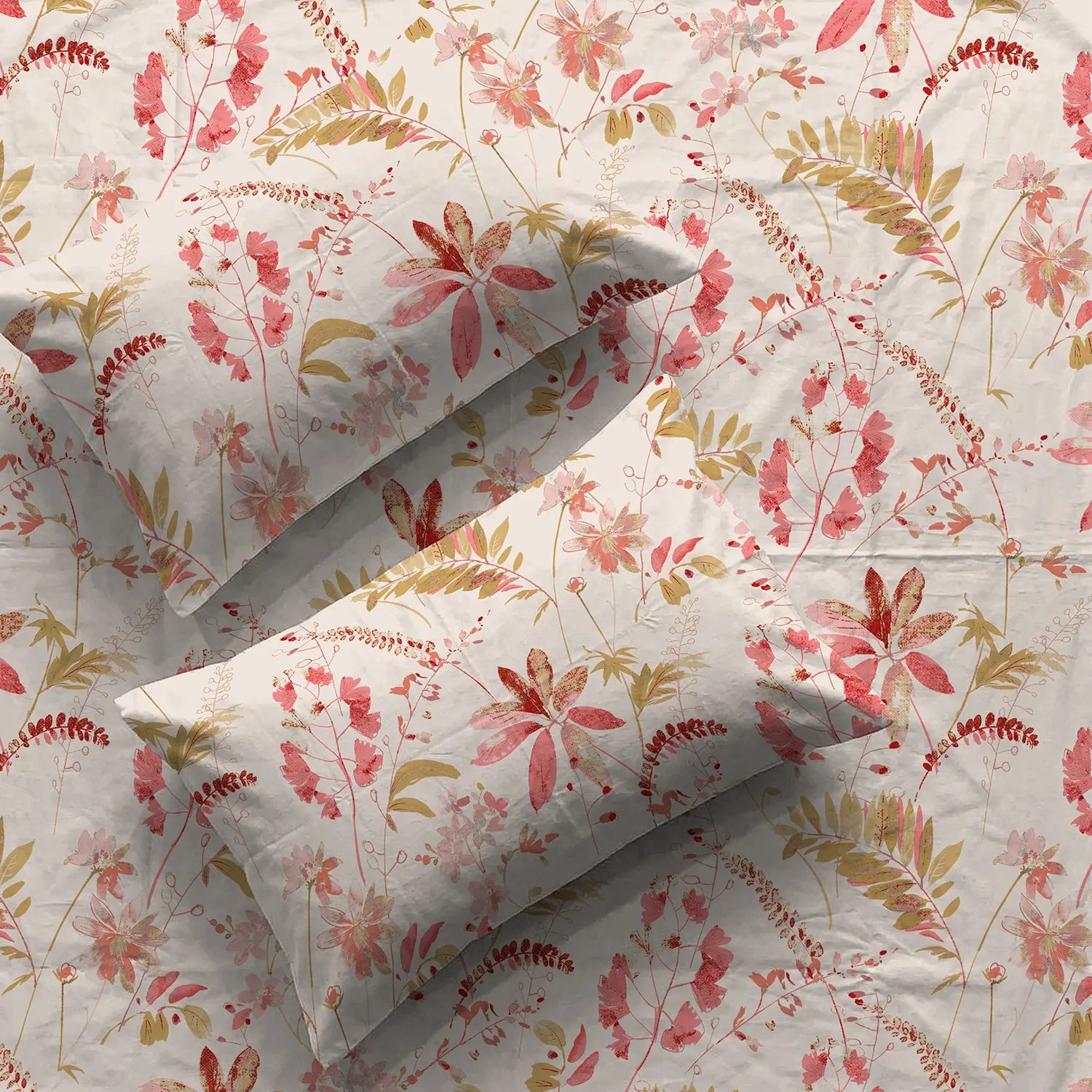 Serene 200 TC 100% Cotton Printed Bedsheet with Pillow Covers - Floral Feast Peach