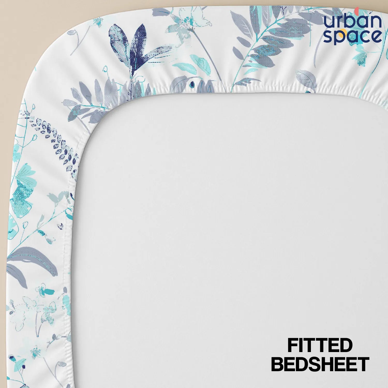 Fitted King Size Cotton Bedsheet - Floral Feast Turquoise