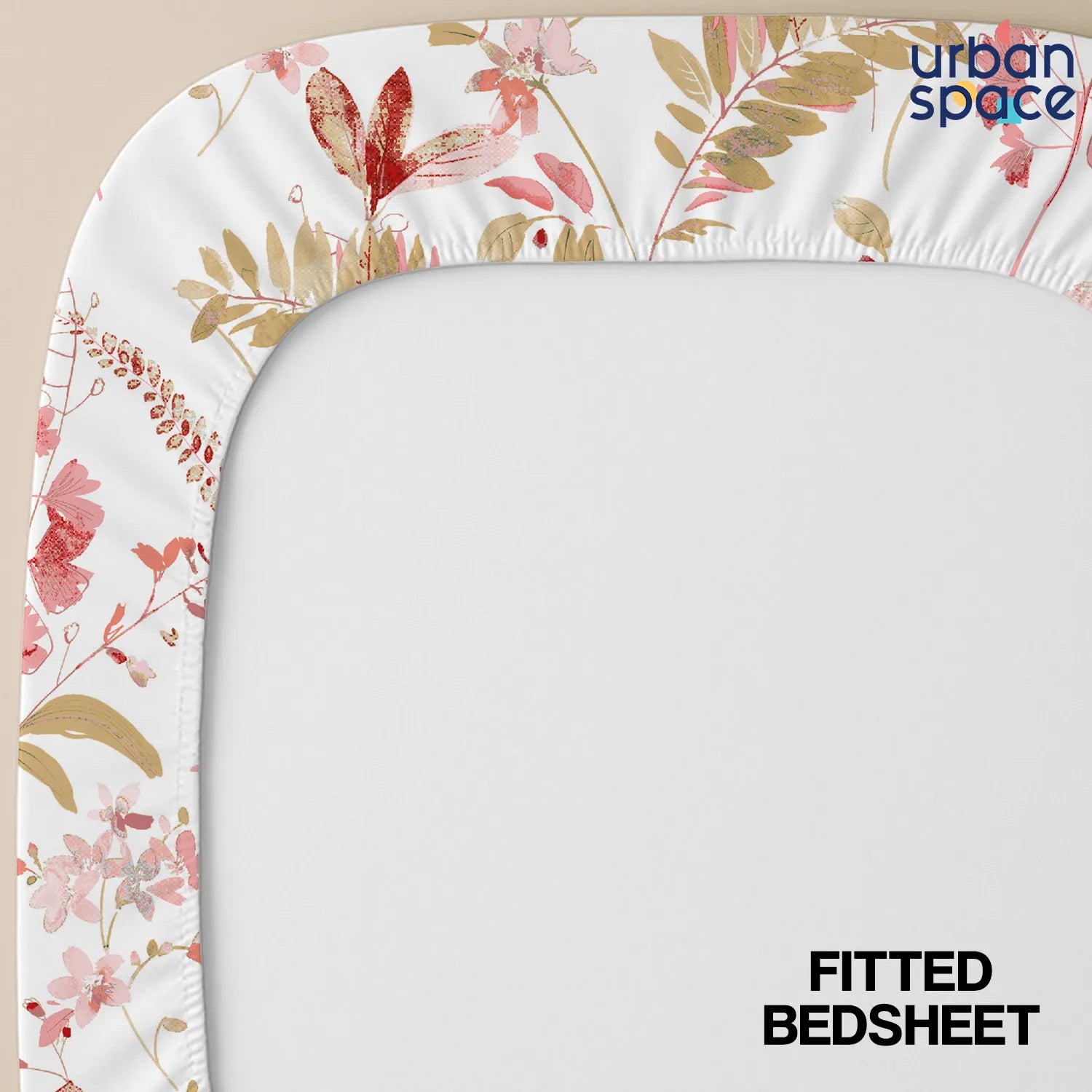 Fitted King Size Cotton Bedsheet - Floral Feast Peach