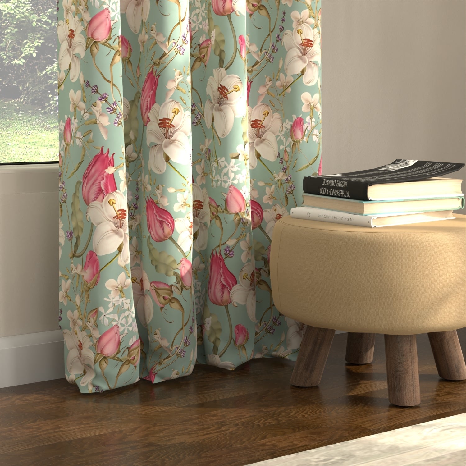 Blackout Curtains, Digital Printed Curtains, Pack of 2 Curtains - Flora Nova Sage