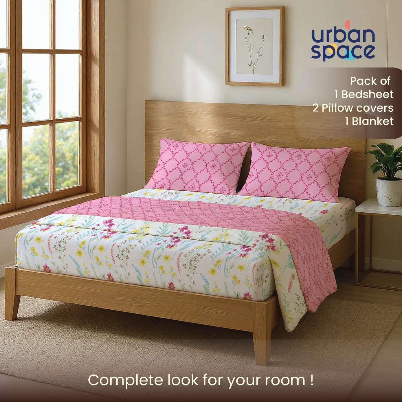 Microfiber Bedsheet + AC Microfiber Dohar Combo Pack - France Pink