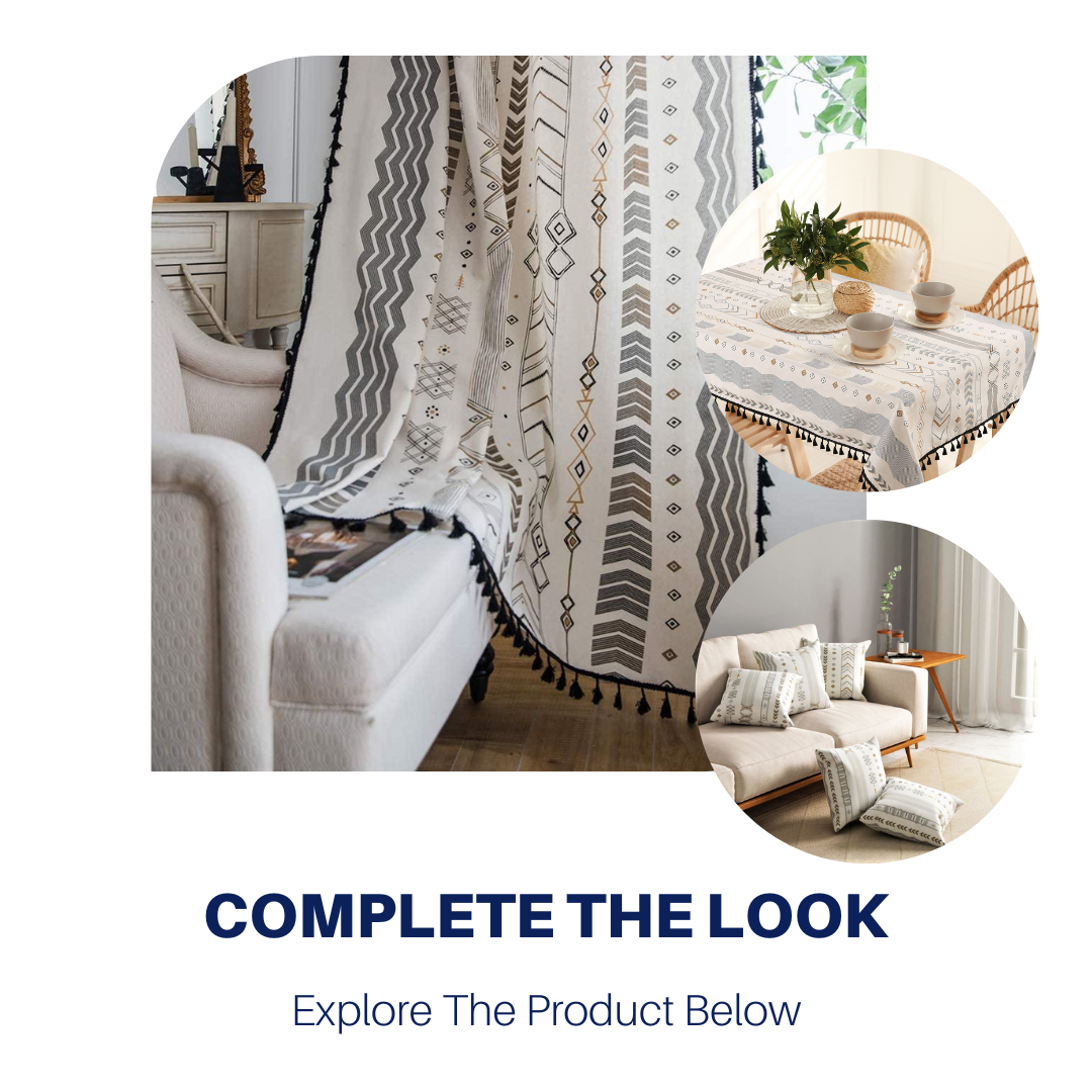Premium 100% Cotton Curtain for Window & Curtains for Door - Pack of 1 Curtain, Grey Boho