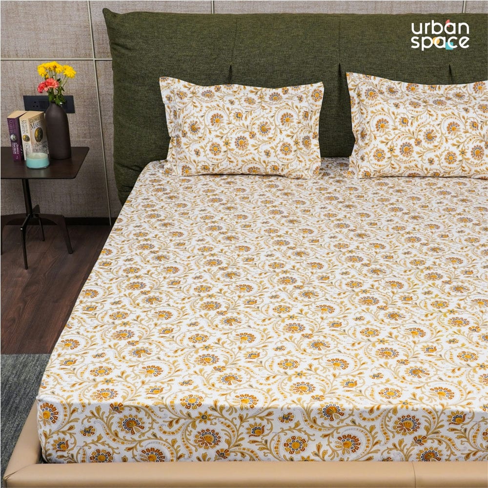 Fitted King Size Cotton Bedsheet - Guldaudi Floral - Brown
