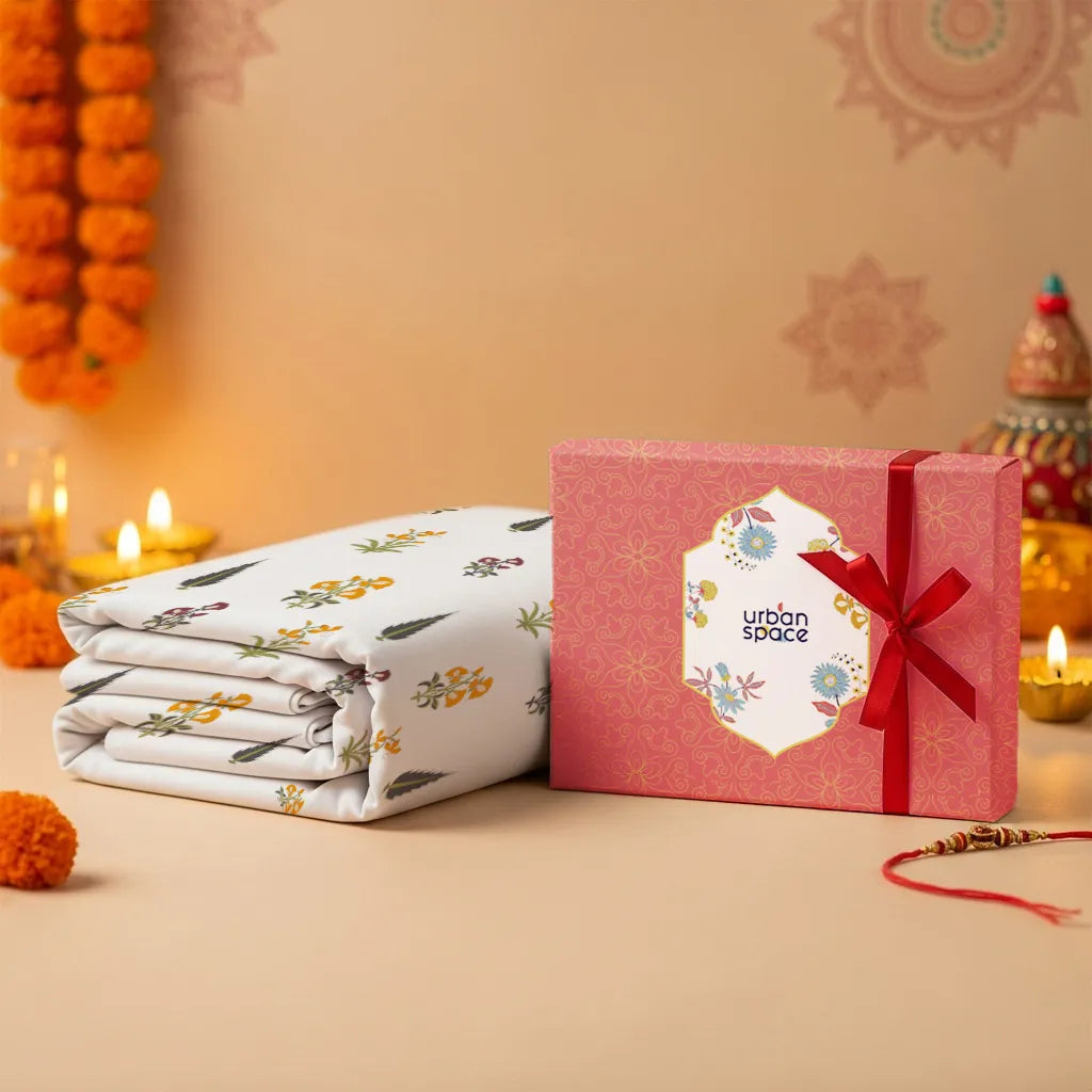 Gift Box 220 TC 100% Cotton printed bedsheet - High Garden Yellow