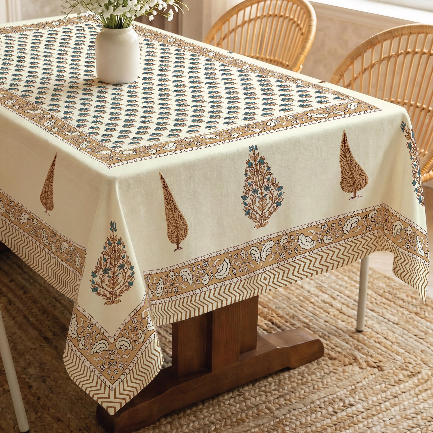 100% Cotton Table cloth/ table cover for 4 or 6 seater Dining / Centre Table - Heer