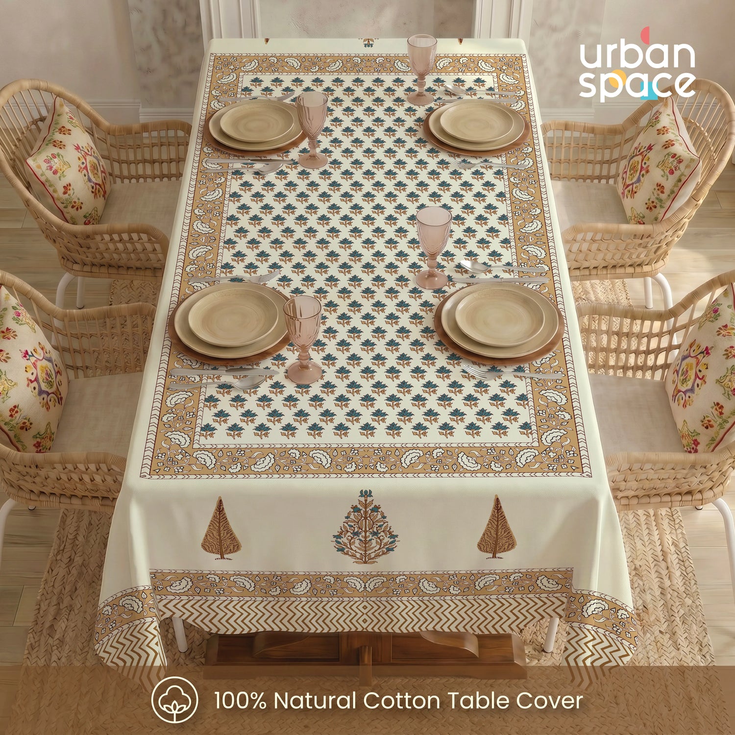 100% Cotton Table cloth/ table cover for 4 or 6 seater Dining / Centre Table - Heer