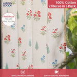 Cotton Curtains + Cotton Table Cover - (Combo 2 - High Garden Red + High garden Red)